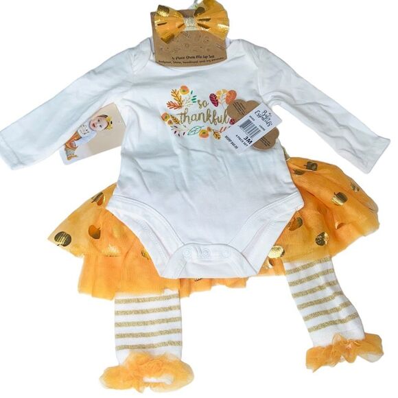 NWT Baby Essentials 4pc “So Thankful” Outfit Fall Harvest Thanksgiving Set 3M - Picture 3 of 13